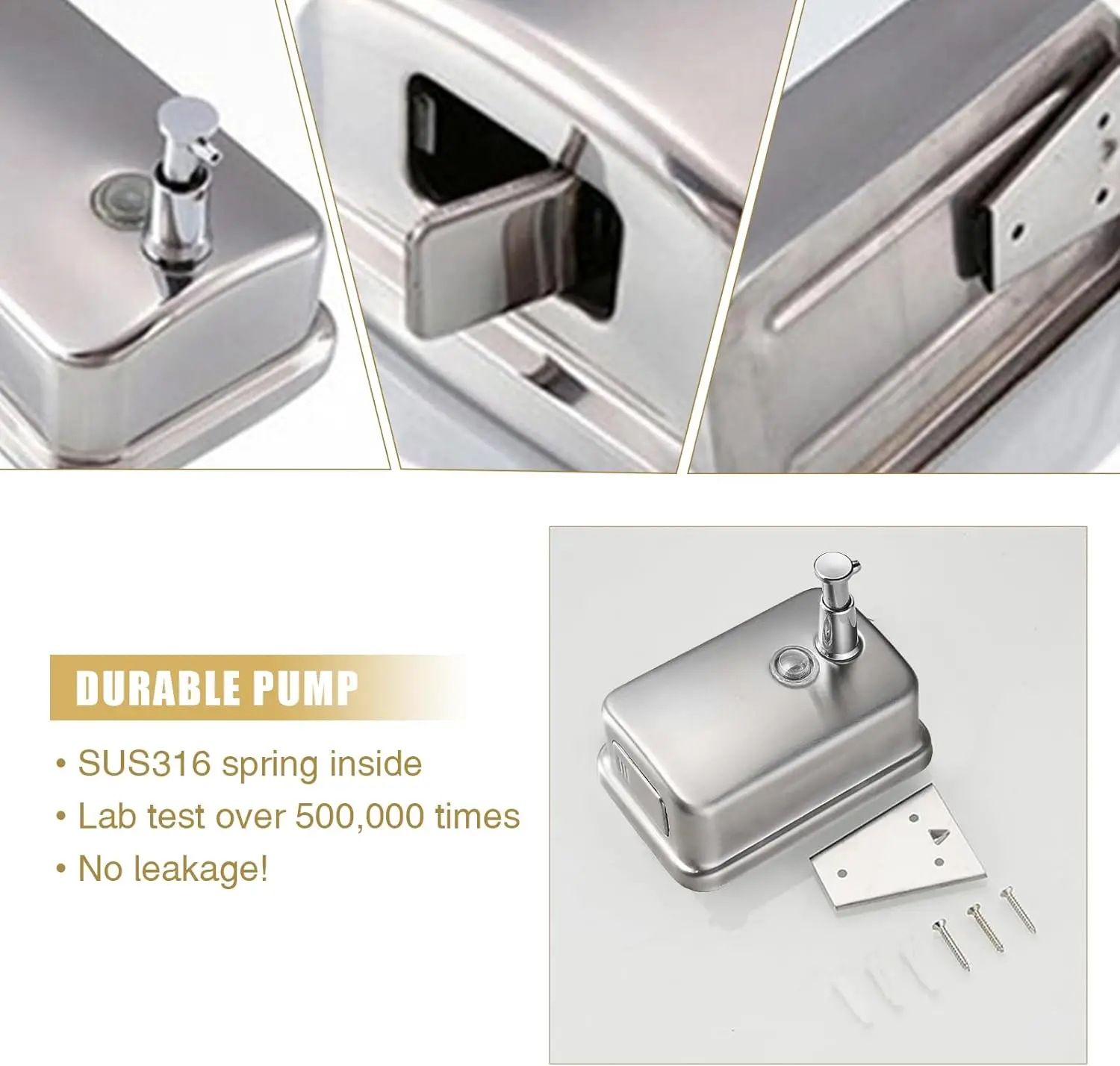 304ステンレス鋼製プレス式ソープディスペンサー ホテル用 手動 壁掛け式 ホテルバスルーム ボディウォッシュ ハンドサニタイザー