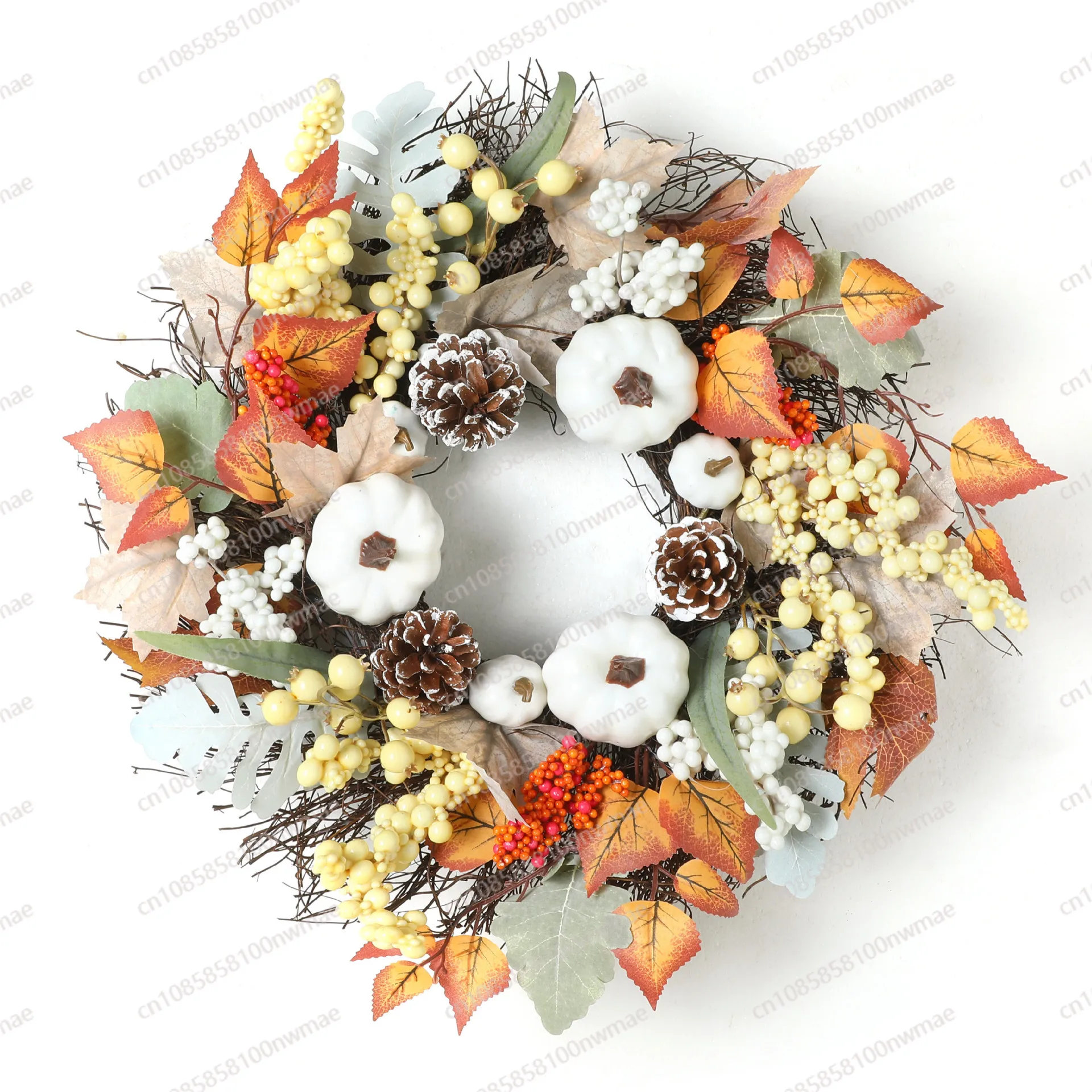 Cross-border New Products Halloween Autumn Maple Leaf Wreath Pumpkin Berry Door Hanging Harvest Festival Vine Ring Thanksgiving