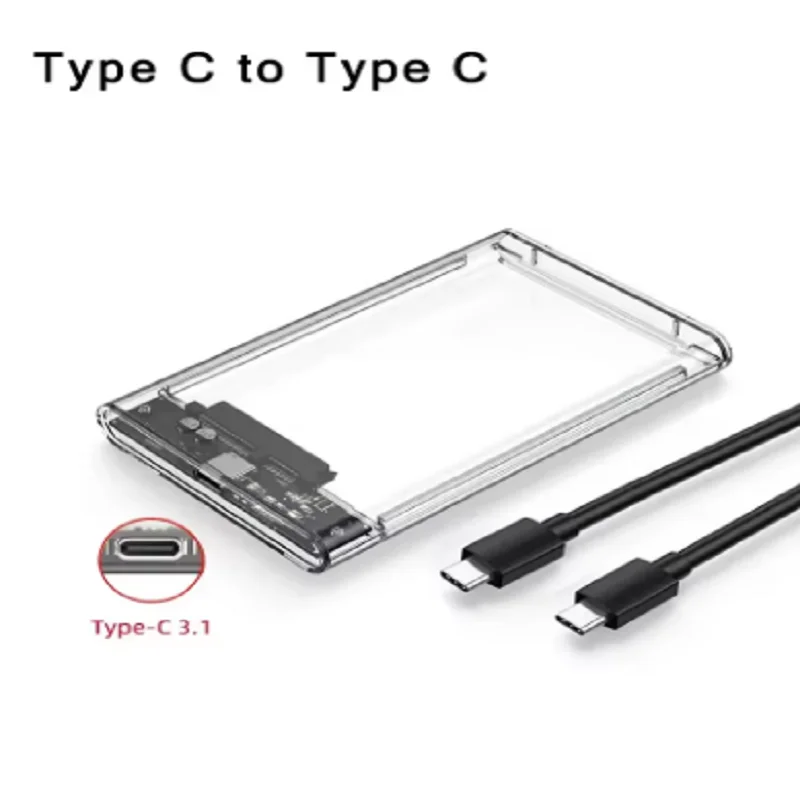 

2,5-дюймовый прозрачный корпус для HDD, внешний бокс для SSD SATA с интерфейсом USB 3.0 Type-C 3.1, портативный адаптер для внешнего жесткого диска, без использования инструментов