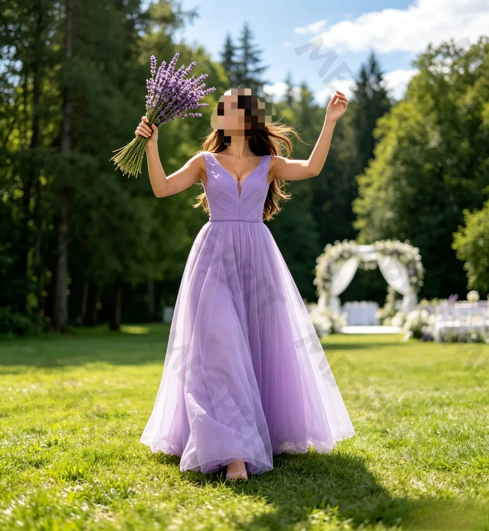 Customized Elegant V-neck A-line Evening Gowns with Sleeveless Backless Straps Pleated Multi-layer Chiffon Floor Banquet Dresses