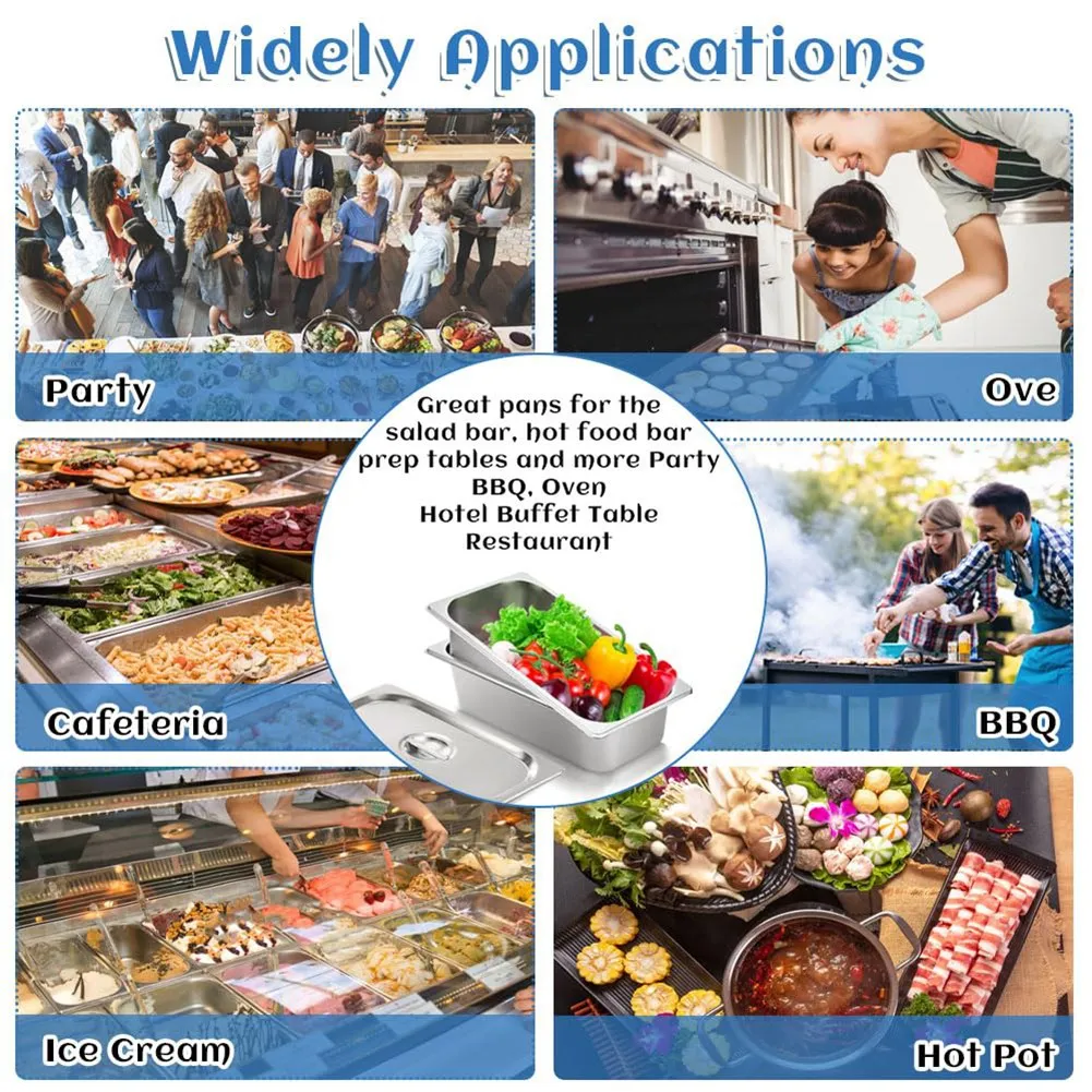 

L56A-2 Pack Steam Table Pan With Lids, 1/3 Size 4 Inch Deep Stainless Steel Hotel Pans, Anti Jam Restaurant Pans For Kitchen