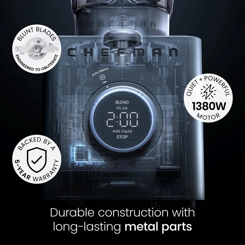 خلاط كونترتوب احترافي بقدرة 1380 وات مع وظيفة المزيج التلقائي، برطمان تريتان 48 أونصة، برطمان سفر، شفرات من الفولاذ المقاوم للصدأ، سهلة التنظيف