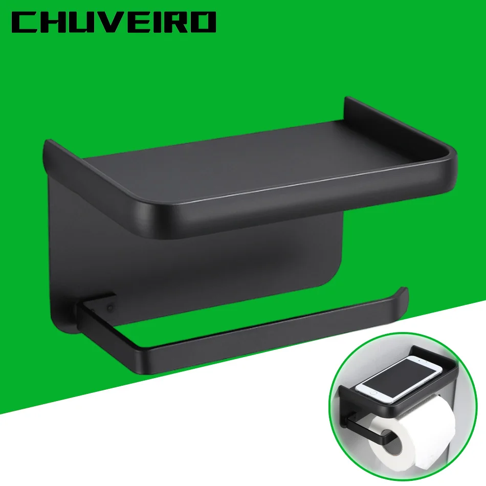 Черный держатель для бумаги с полкой, белый алюминиевый настенный держатель для кухни, ванной комнаты, туалета, рулона салфеток, подвесной держатель для туалетных бумажных полотенец