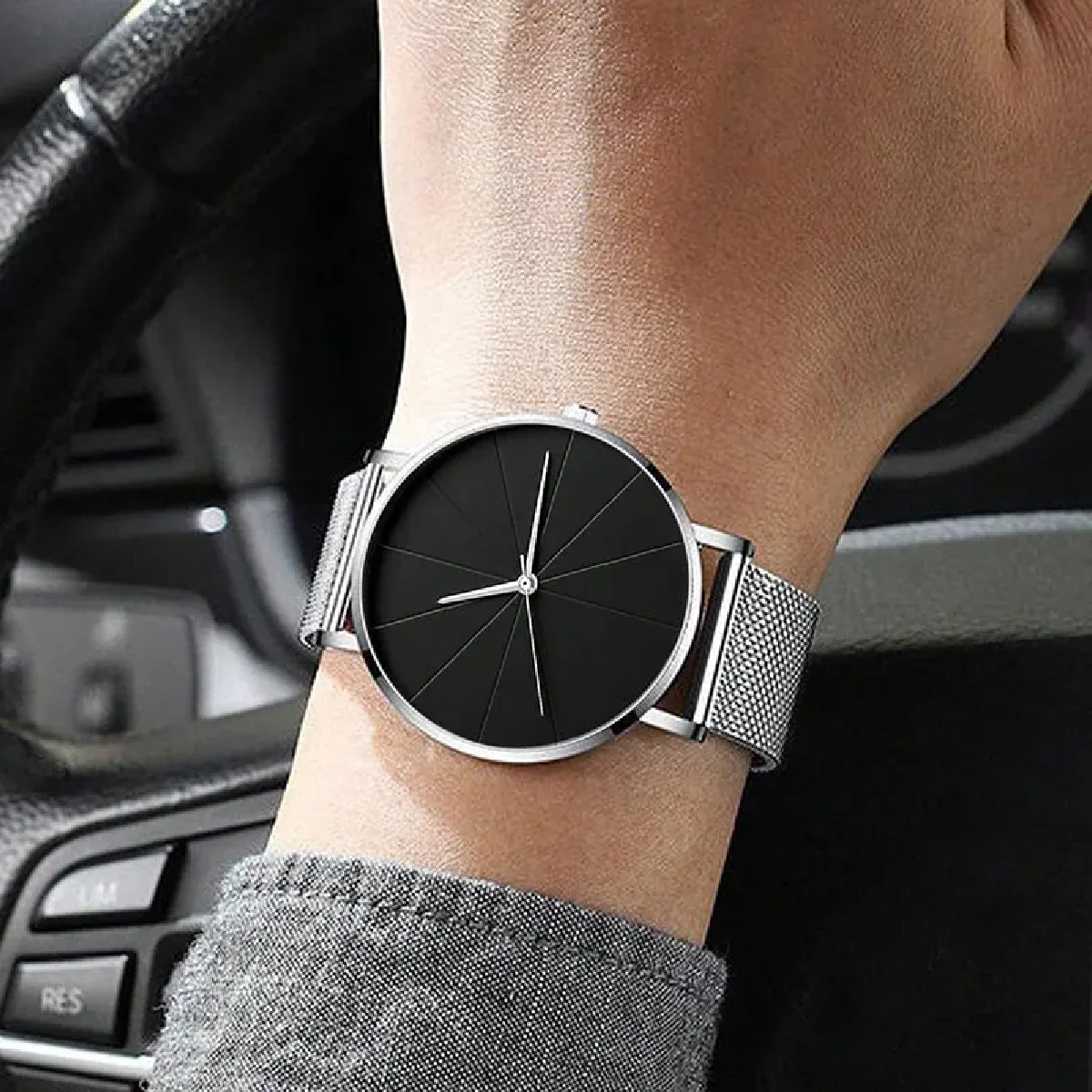 Montre-bracelet à quartz d'affaires pour hommes et femmes, montre de calendrier de mode, ceinture en maille d'acier inoxydable, montres bracelet en argent de luxe