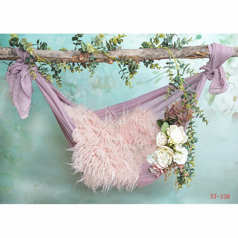 Newborn Baby Girl Photography With Tree Swing And Fur Digital Backdrop Birthday Baby Hundred Days Studio Background XSE-13