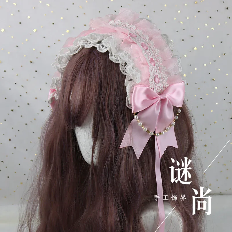 Japanse handgemaakte zachte meisje witte kant hoofddeksel Lolita boog parel zoete veelzijdige Kc hoofdband pop haaraccessoires voor vrouwen