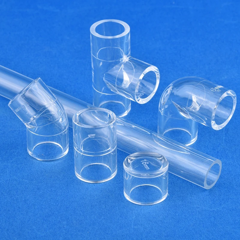 1~5Pcs 16mm Acrylic Pipe Fittings Transparent 90 Degree Elbow Straight Tee Pipe Cap Connector Garden Aquarium Fish Tank Joints