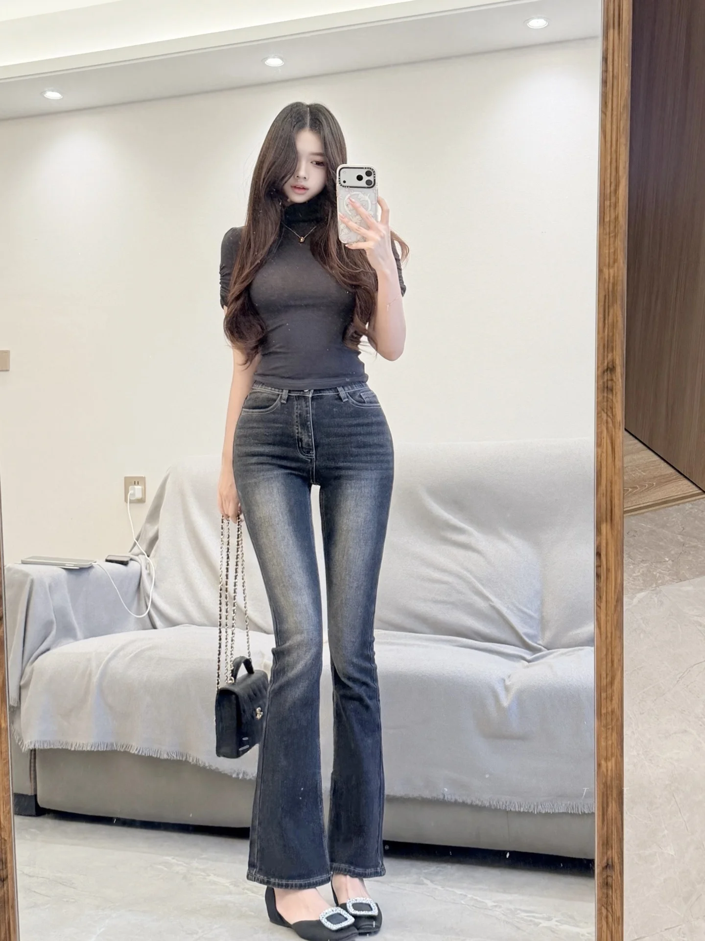 

High Waist Slim Fit Jeans Hypnotic2026 Spring New Style Elastic Micro Flared Denim Pants Women's Premium Quality Spring Season