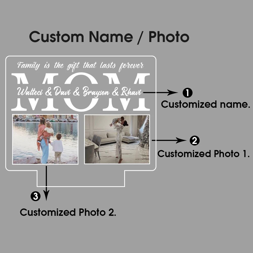 Personalized Mother's Day Gifts Custom Acrylic Photo Lamp with Night Light for Parents Love MOM DAD Family Birthdays Ideal Gift