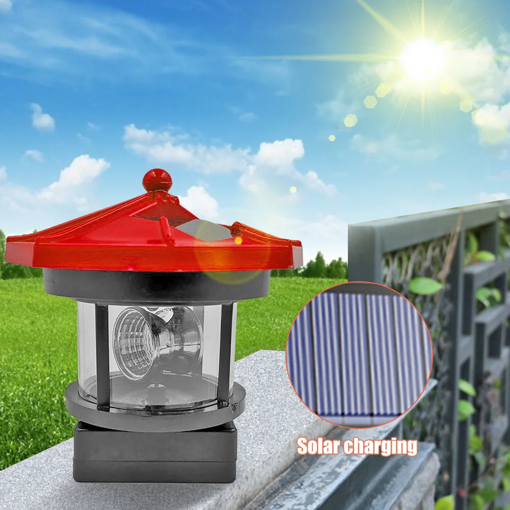 Lighthouse Shape Solar LED Light Practical Multi-functional Garden Fence Outdoor Beacon Rotating Beam Lamp