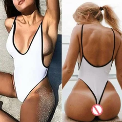 2023 Sexy Solid Three-point Swimsuit Female V-neck One Piece Swimwear Women Backless Bathing Suits Sports Pajamas Beach Wear