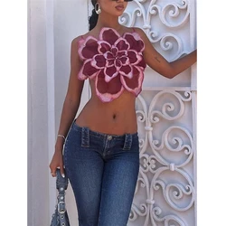 Summer Fashion Tank Top Women Cropped Cute Camis Sexy Crop Tops Female Sleeveless Backless Lace Flower Vest Y2k Clothes