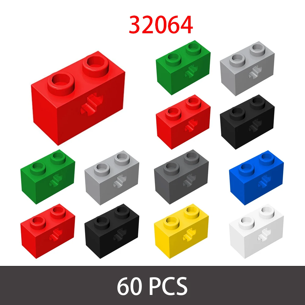 60pcs 32064 Brick 1x2 with Axle Hole Bricks Collections Bulk Modular Toys For Technical MOC Buildings Blocks