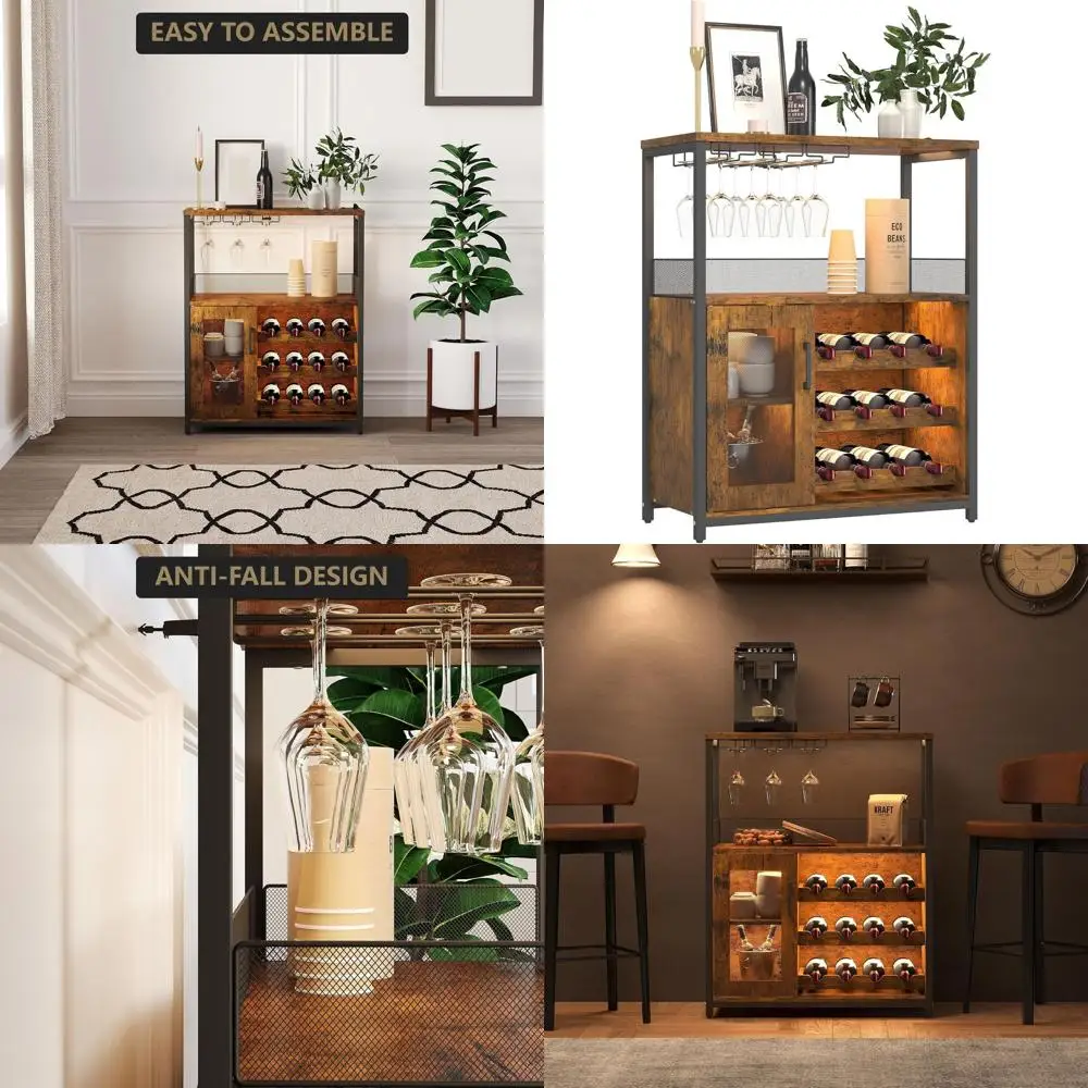 

Винный шкаф в деревенском стиле с полками, держателем для бокалов и регулируемыми полками для хранения на кухне - в ретро-стиле