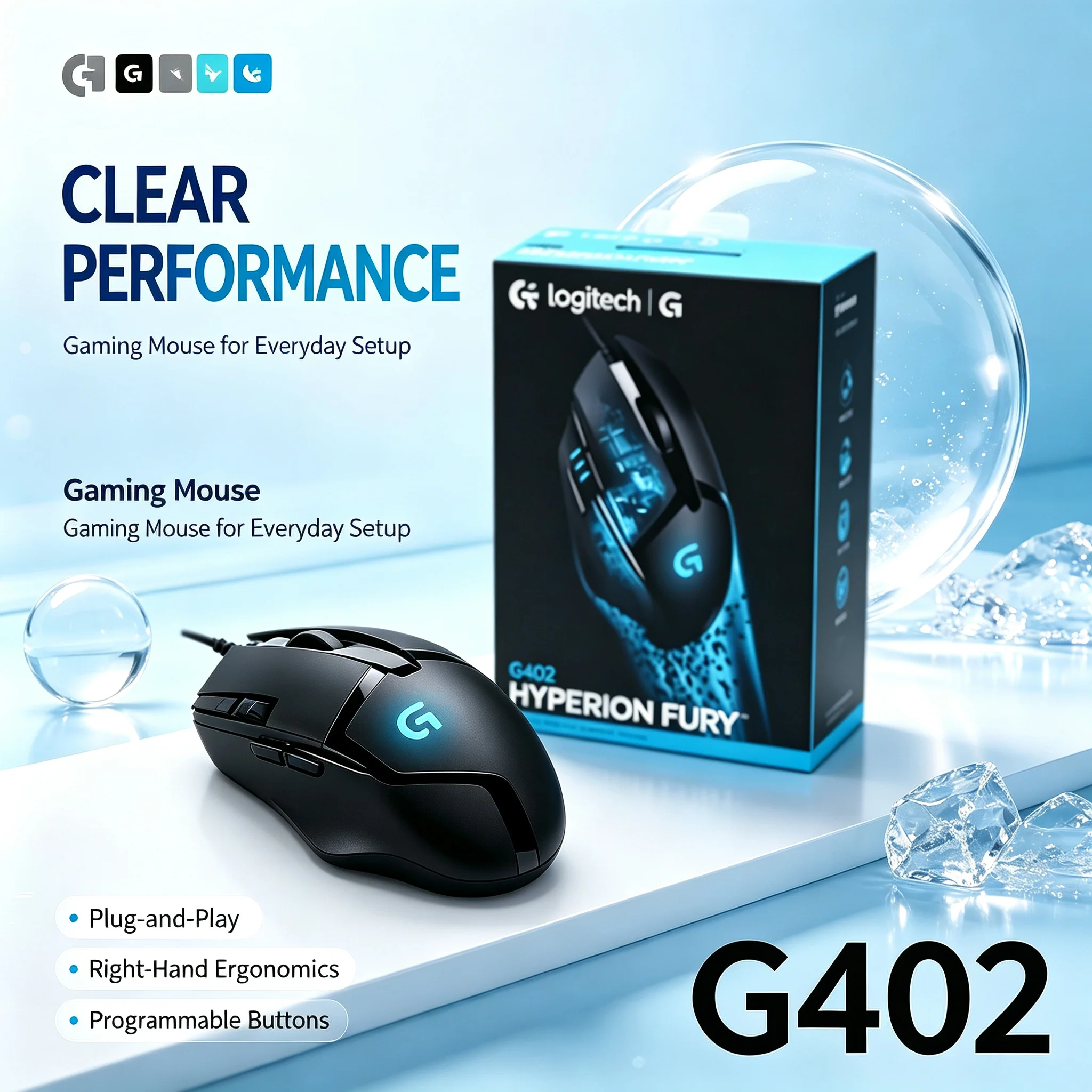 Logitech G402 Hyperion Fury Wired Gaming Mice RGB Backlight High Precision 4000DPI For PC Laptop