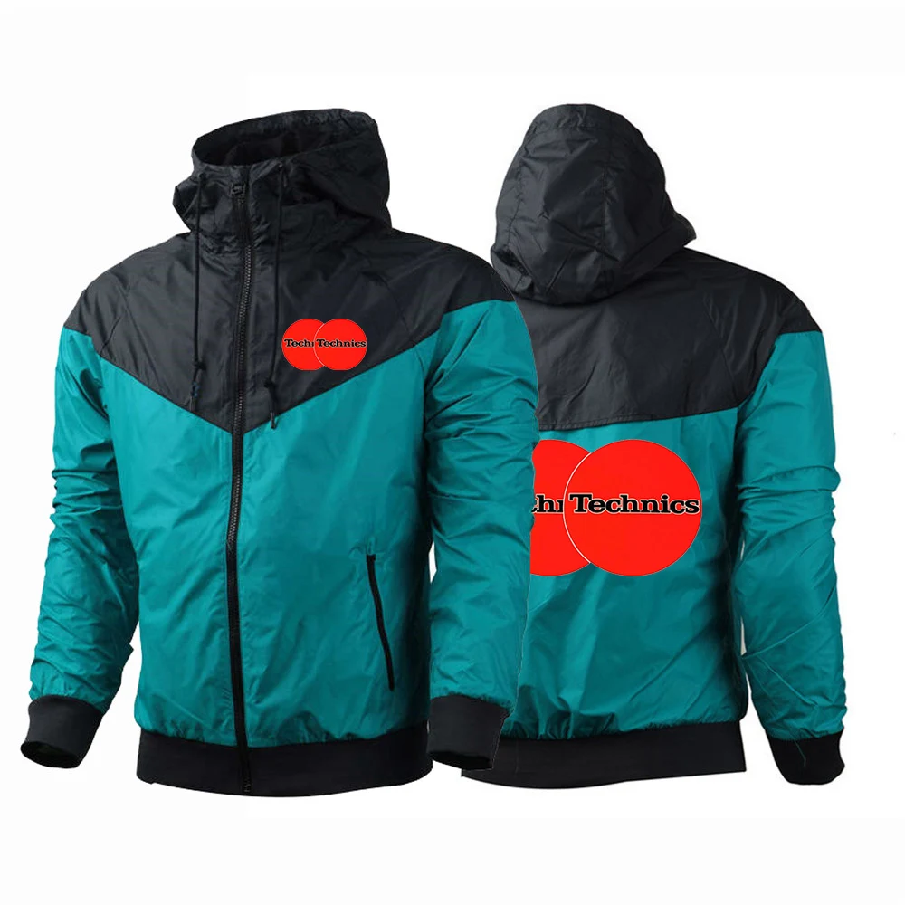 

2025 Technics DJ Logo Print Fashion Solid Color Patchwork Hooded Jacket Spring Autumn Mens Trendy Thin Sunscreen Breathable Coat