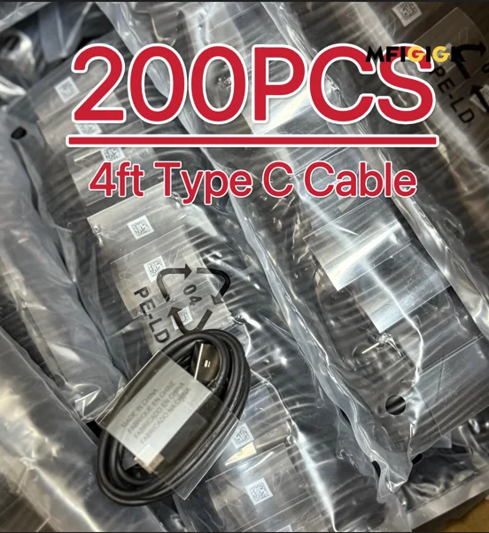 

MFIGlGK 200pcs Lot Type C Android Charger Data Lead Fast Charging USB C Cable Cord 4ft