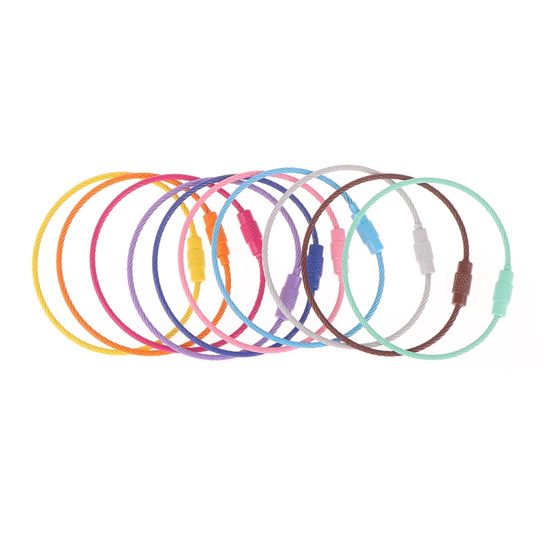 10 قطعة طول عشوائي 15 سنتيمتر الصلب الحبل الموثق حلقة الصلب الحبل حلقة رئيسية الحبل الأمتعة علامة حلقة سلك مفتاح سلسلة