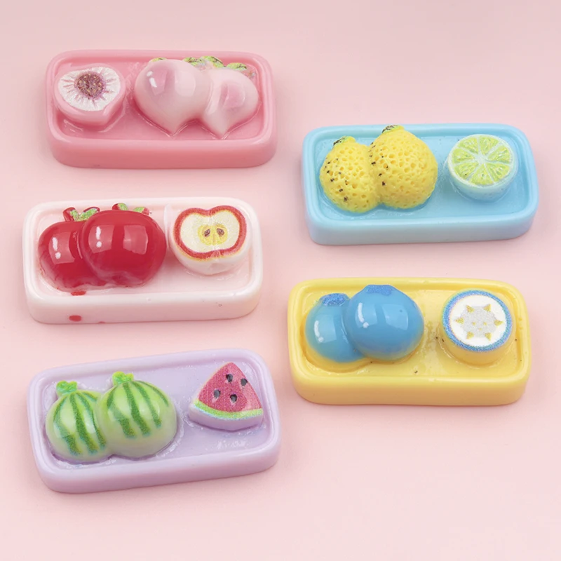 10/100pcs Fruits Peach Watermelon Lemon Plate Flatback DIY Resin Cabochon Accessories Scrapbooking Bowknot Decor Craft Supplies