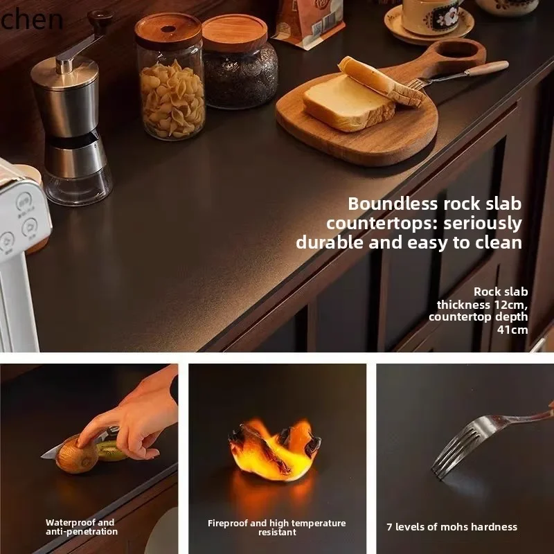 HXL Solid Wood Sideboard Cabinet Living Room Tea Coffee Cabinet Integrated Small Apartment Multi-functional Storage Cabinet