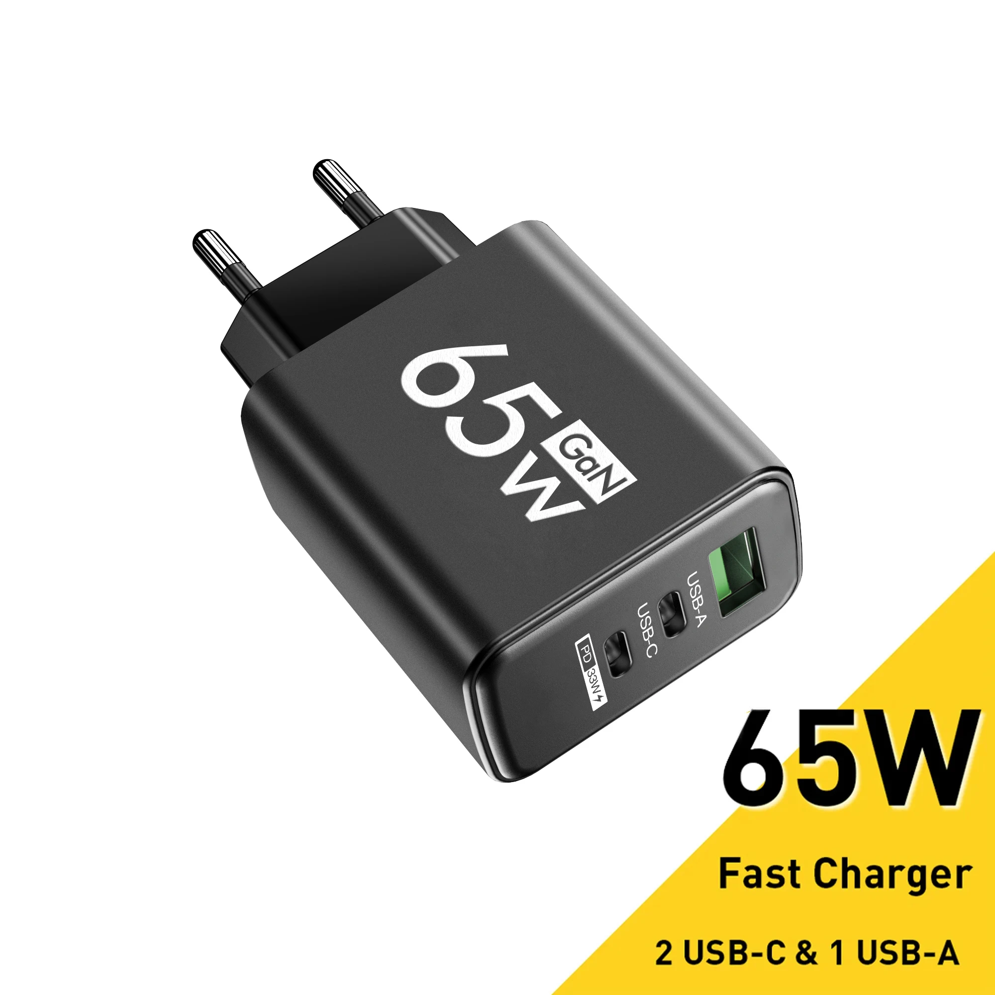 

65 Вт GaN USB-зарядное устройство Quick Charge 3.0 Type C PD 3-портовый адаптер для быстрой зарядки мобильного телефона для iPhone 16 15 Xiaomi 15 Samsung Huawei