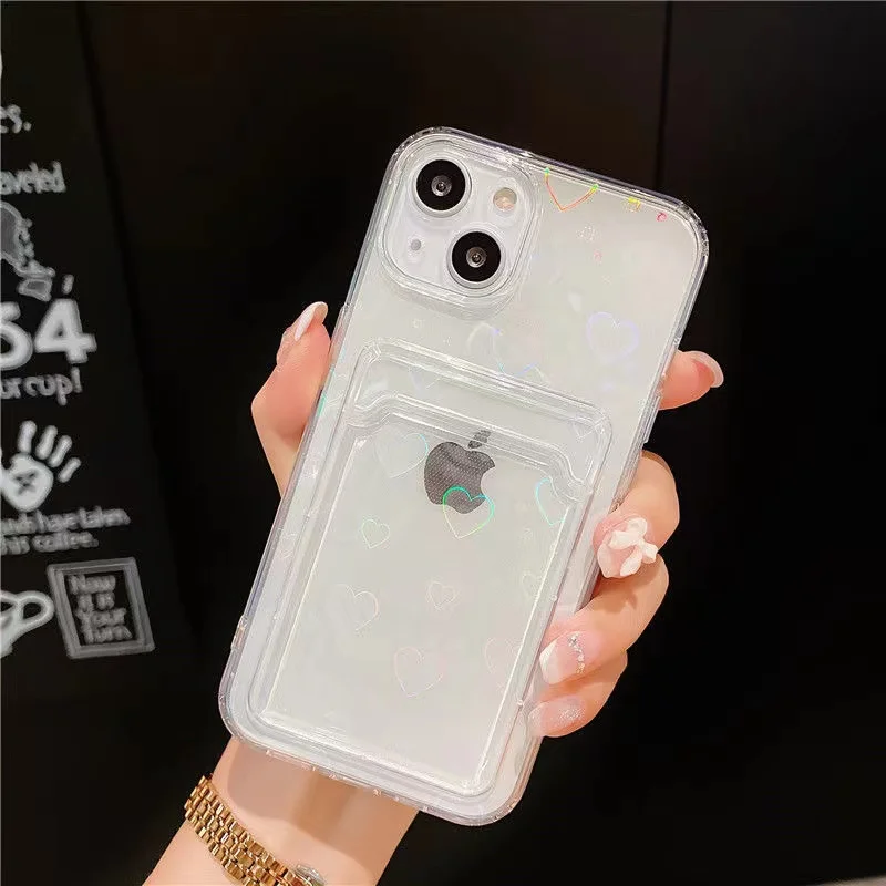 Laser Love TPU Case for OPPO Reno 5 Lite Card Slot Transparent Gradient Phone Cover For Realme C3 5 5S 5i 6i C11 C20 8 C21Y C25