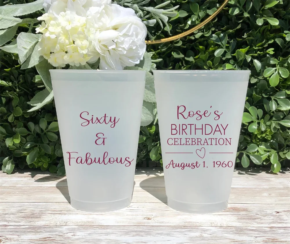 10PCS Birthday Custom Frosted Cups, 5oz, 8oz, 9oz, 10oz, 12oz, 14oz, 16oz, 20oz, 24oz / Personalized Cups, Party Cups, Party Dec