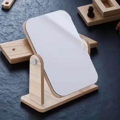 مرآة مكياج قابلة للدوران، خشبية أنيقة، ديكور سطح المكتب، قاعدة ثابتة، رائعة لمرآة تزيين ماكياج الحلاقة