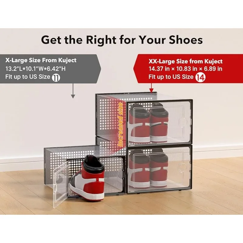 صناديق تخزين الأحذية كبيرة الحجم مقاس XX، بلاستيك شفاف قابل للتكديس، 12 عبوة، رف الأحذية وبديل الحامل، حاويات الأحذية الرياضية، لعبة S