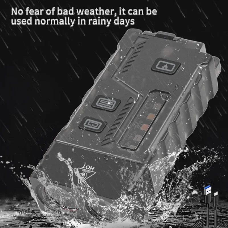 Mini torcia portachiavi multifunzionale con tecnologia di ricarica esterna a tre teste a LED ricaricabile ad alta potenza