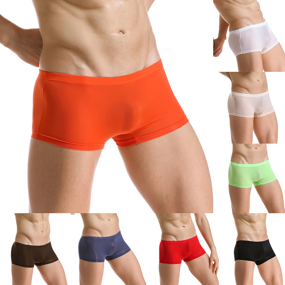 Shorts Men Ice Silk Briefs Sexy Underwear Transparent Super Thin Low-rise Soft Breathable Low Waist High Quality Underpants