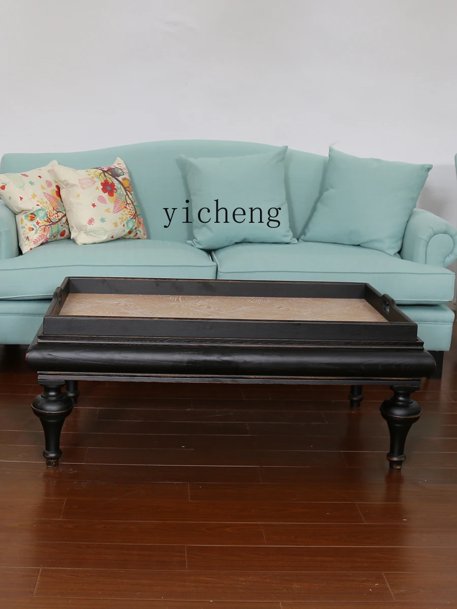 ZYA طاولة القهوة الخشبية الصلبة طاولة القهوة لغرفة المعيشة شقة صغيرة الجوز اللون خمر طاولة صغيرة #3