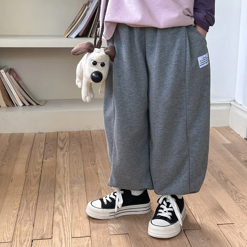 Children Clothes Boys and Girls Casual Labeled Sweatpants Fashion 2024 Autumn Solid Color Casual Simple Kids Loose Pants