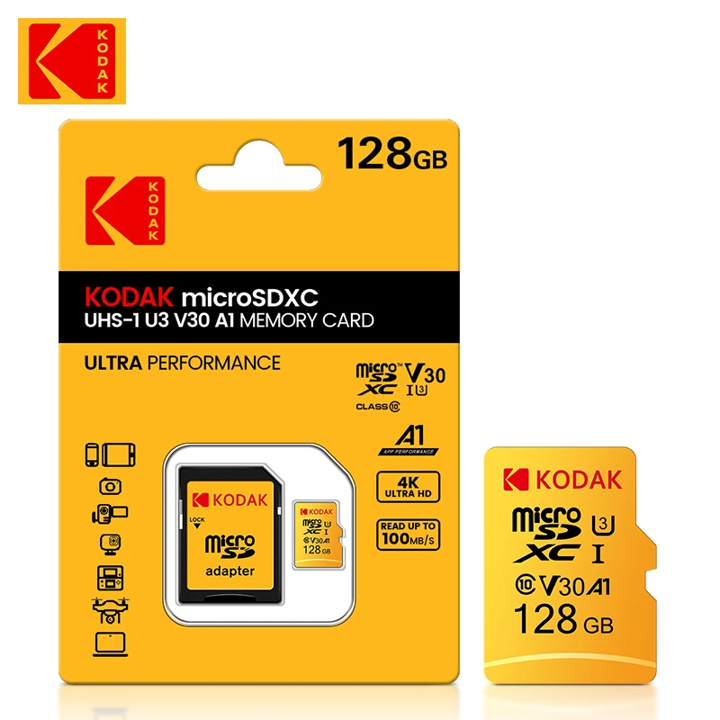 Original Kodak Micro SD Card 128GB Class 10 High Speed Memory Card 64GB Wholesale U3 Card Smartphone Tablet Camera gopro