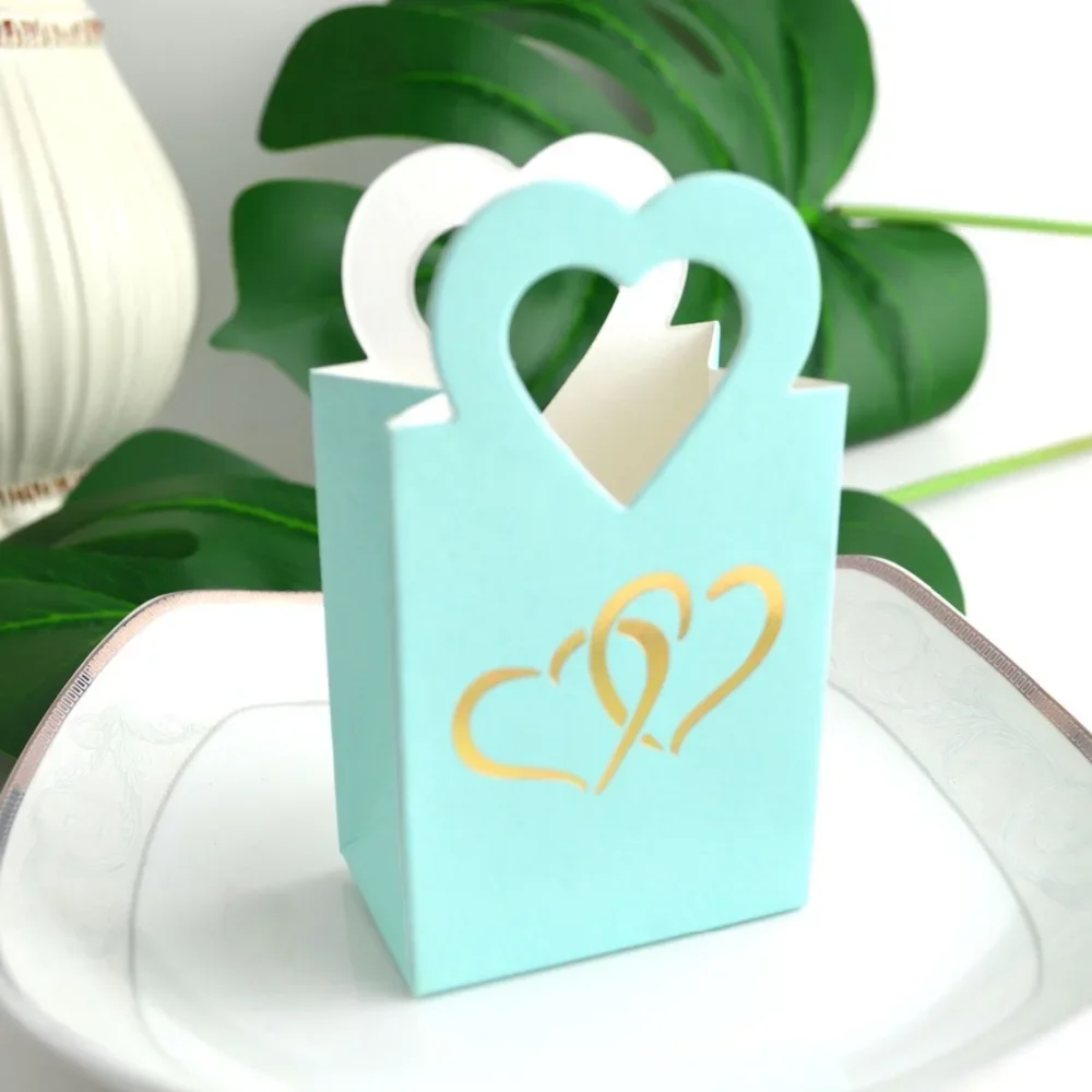 100 x Creative European pink/sky blue/white candy bag box love heart Mini handbag wedding party Christmas snack cookie gift bags