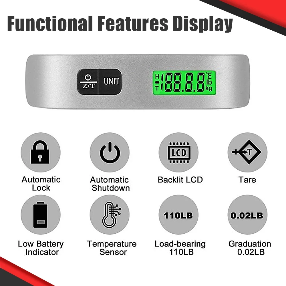 110lb/50Kg Draagbare Schaal Digitale Lcd-Display Elektronische Weegschaal Gewicht Koffer Reizen Weegt Bagage Tas Gewicht Balans Tool