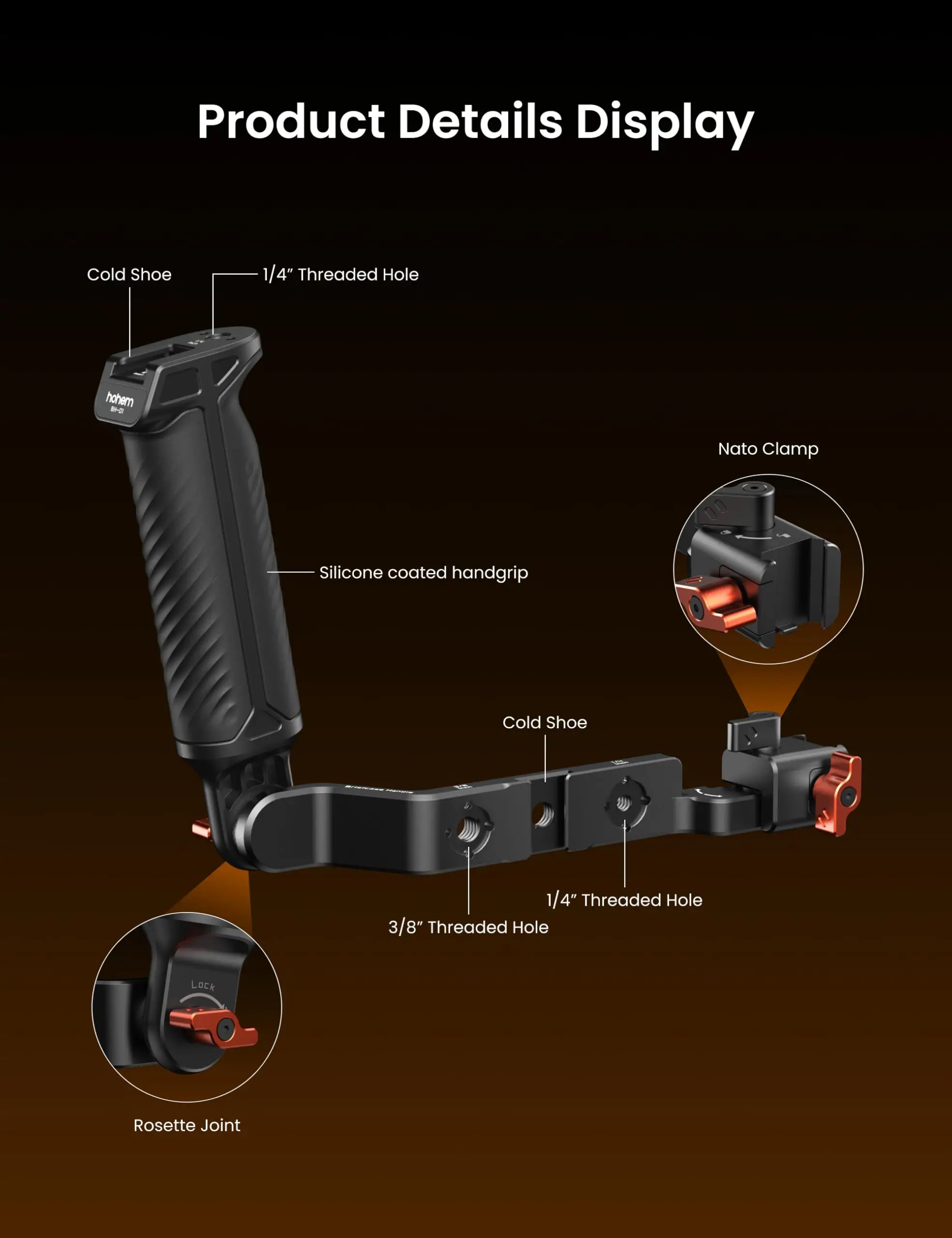 Regulowany uchwyt do gimbalu Hohem, ergonomiczny uchwyt do iSteady MT3/MT2/M6 & MT3 Pro & M7, do zdjęć z niskiego kąta. — zdjęcie produktu 6