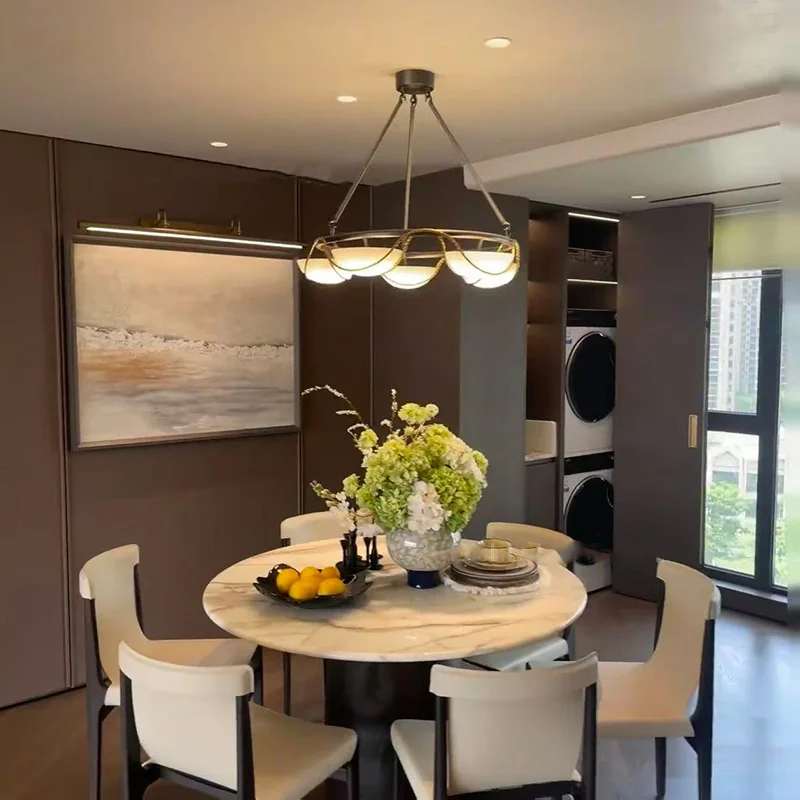 French Elegance Spanish Marble Chandelier Brass Black Round Dimmable Ceilings Lustre For Hotel Restaurant Villa Living Room