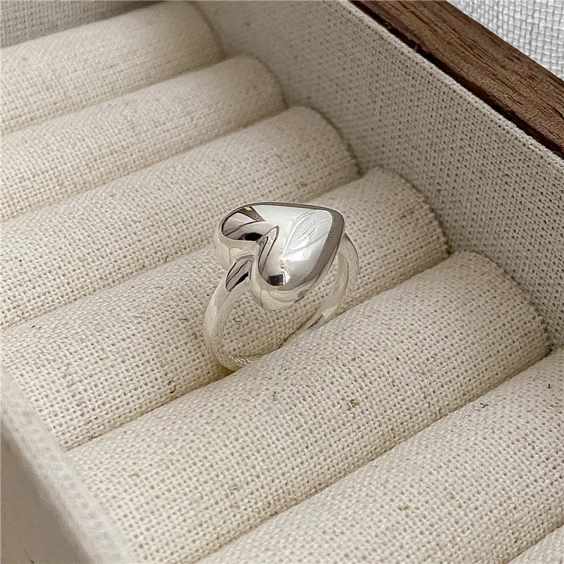 

S925 Sterling Silver Heart Ring Smooth Texture Love INS Blogger Korean Wind Fashion Jewelry Wholesale for Anniversary