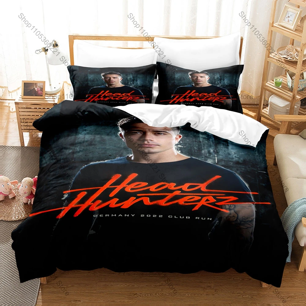 Cool Headhunterz Bedding Set Duvet Cover + 2 Pillowcases Dutch Hardstyle DJ Dragon Medieval Relief Festival Neon Bedroom Decor