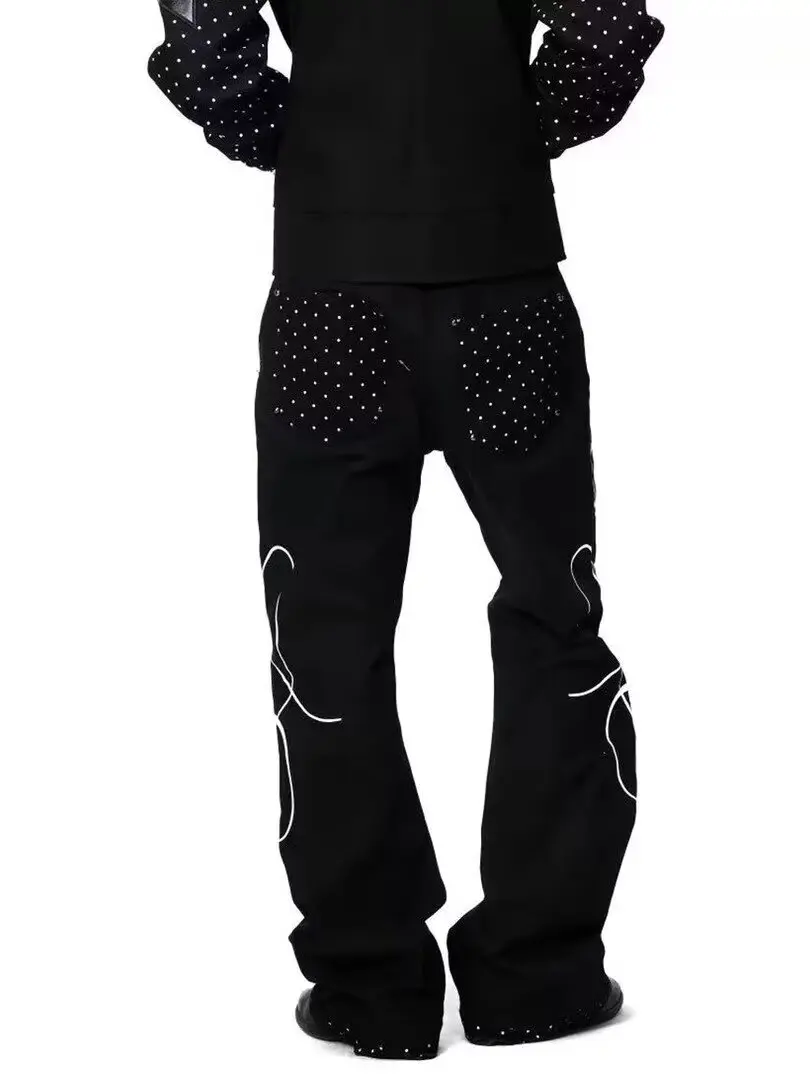 Autumn Men's Letter Printed Straight-Leg Baggy Jeans Hip Hop Fashion Washed Denim Pantalones American Retro Y2K Streetwear