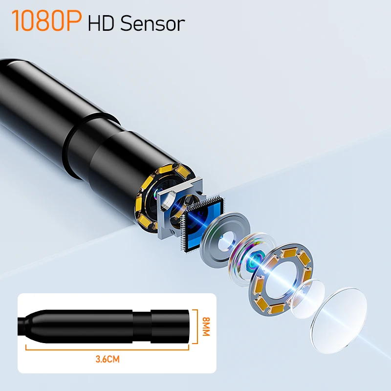 4.3'' Hand-held Industrial Endoscope 8mm Camera 1080P HD Rigid Cable IP67 Borescope Inspection Piping Car Sewer Camera 2600mAh
