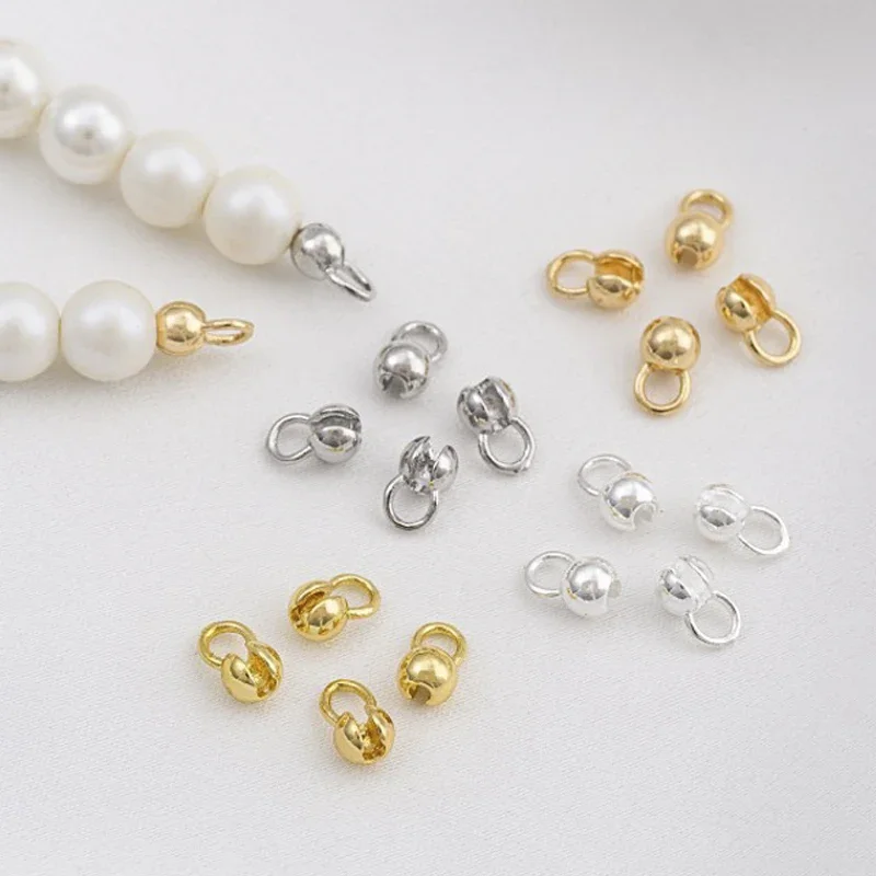 

18K Gold Plated Brass Leather Cord Crimp Beads with Loop,Clam Shell Bead Tip Crimp Ends for 1.5mm Chain Necklace Jewelry Making