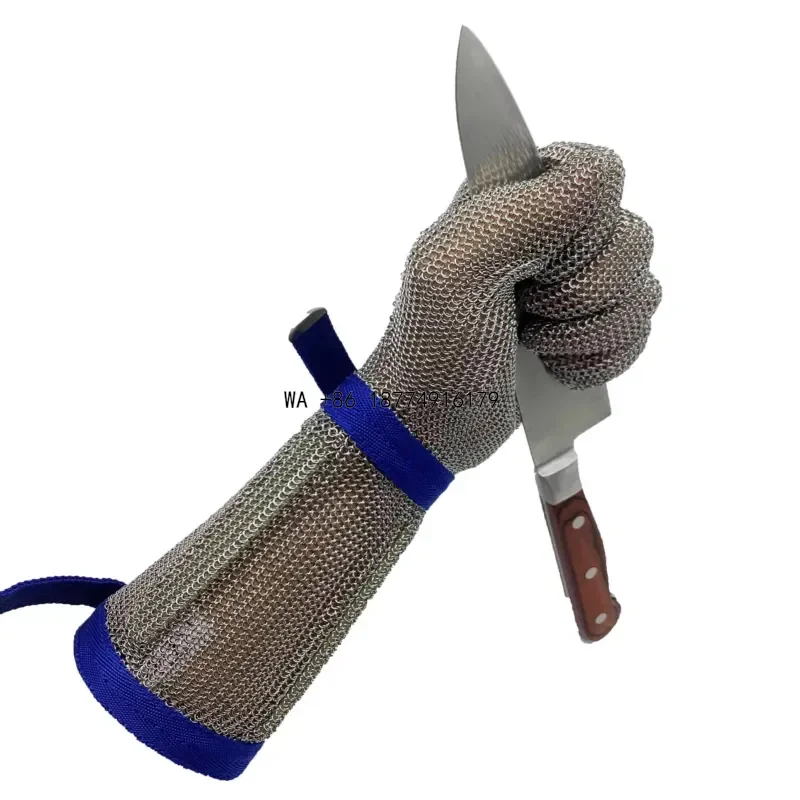 wmwmnu 304L Chain Mail Long Duff Arm Glove Cut Resistant Chain Mail Glove Iron Metal Mesh Meat Cutting Butcher Gloves for Man