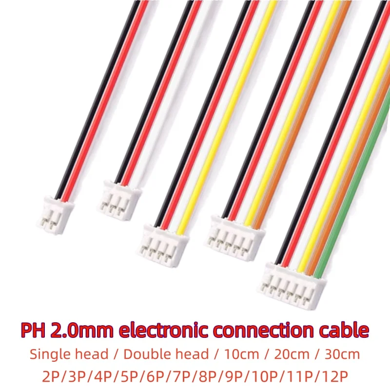 10PCS 2.0MM Spacing PH2.0MM Single/Double Head Female Plug Connector With Wire 2/3/4/5/6/7/8/9/10/11/12Pin