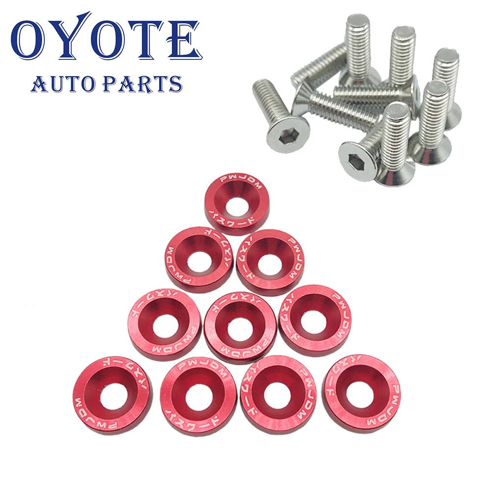 OYOTE 10PCS Hex Fasteners Fender Washer Bumper Engine Concave Screws Aluminum JDM Fender Washers and M6 Bolt For Honda