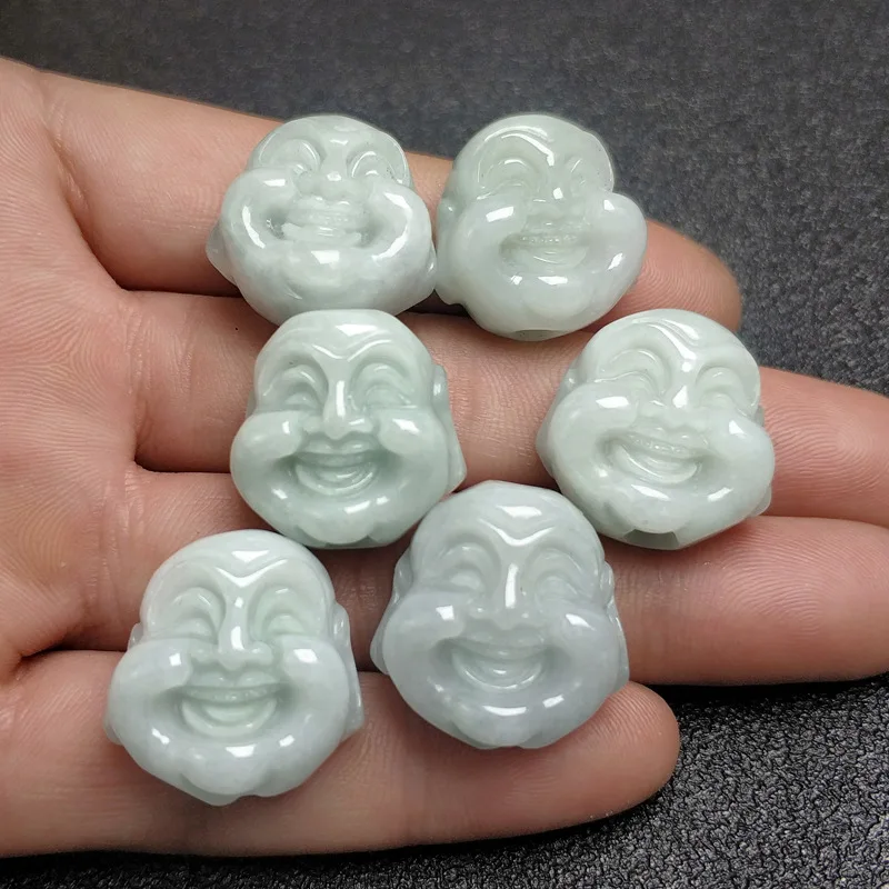 

Natural Myanmar jadeite handcarved Smiley Buddha DIY 100% real jade bracelets necklace jade accessories septa scattered beads