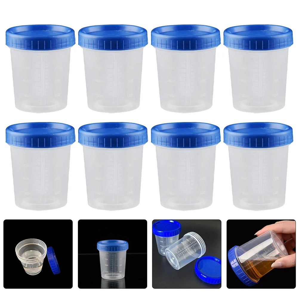 Blue Lid Measuring Cup Test Liquid Sample Container Sampling Graduated Specimen Urine Sealed Cups