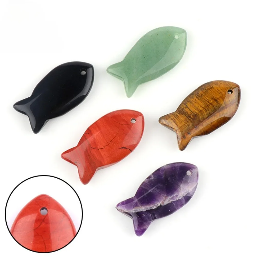Natural Stone Hand-Carved Fish Crystal Sculpture Healing Gemstone Statue Pendant for Home & DIY Hanging Decoration