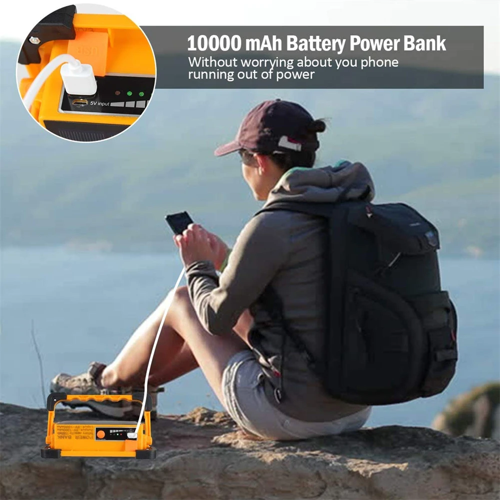 350w led solar luz de trabalho portátil recarregável cob luz inundação ímã lanterna acampamento com suporte usb carregador 10000mah powerbank